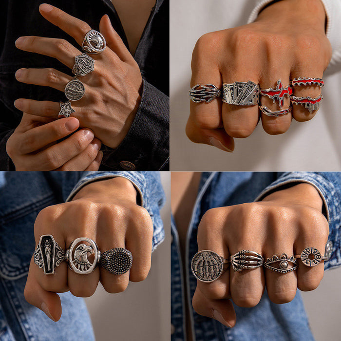 Vintage Punk Hip-Hop Open Alloy Ring Set - Bold Men’s Four-Piece Ring Set