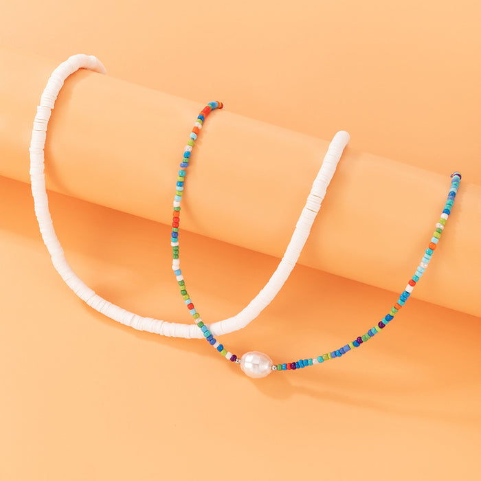 Ethnic Beaded Double-Layer Necklace - Colorful Bead Pearl Multilayer Choker