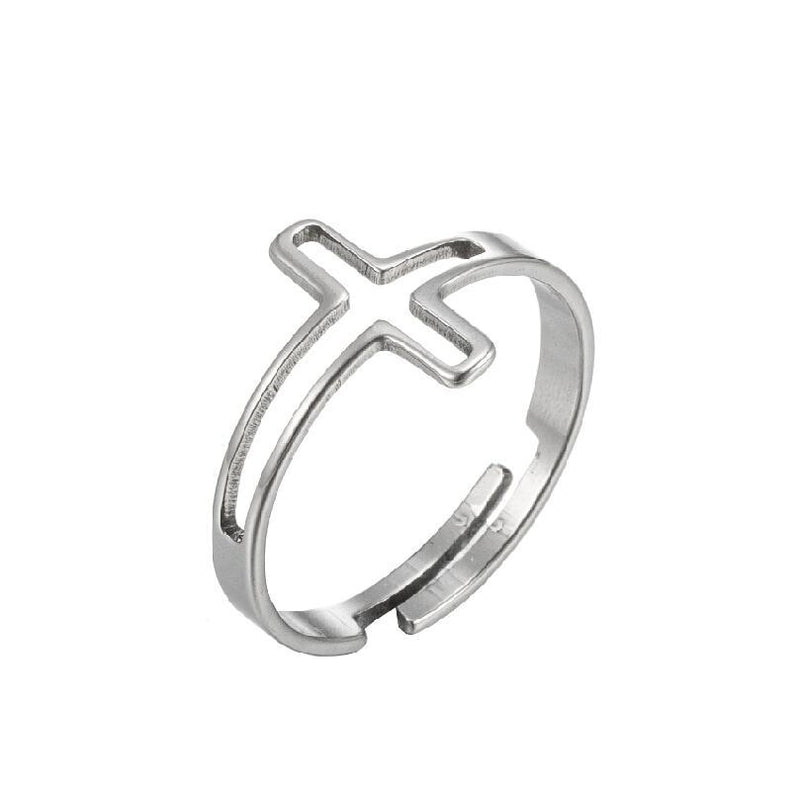 Anillo de cruz hueca simple de moda, anillo abierto ajustable de acero inoxidable al por mayor