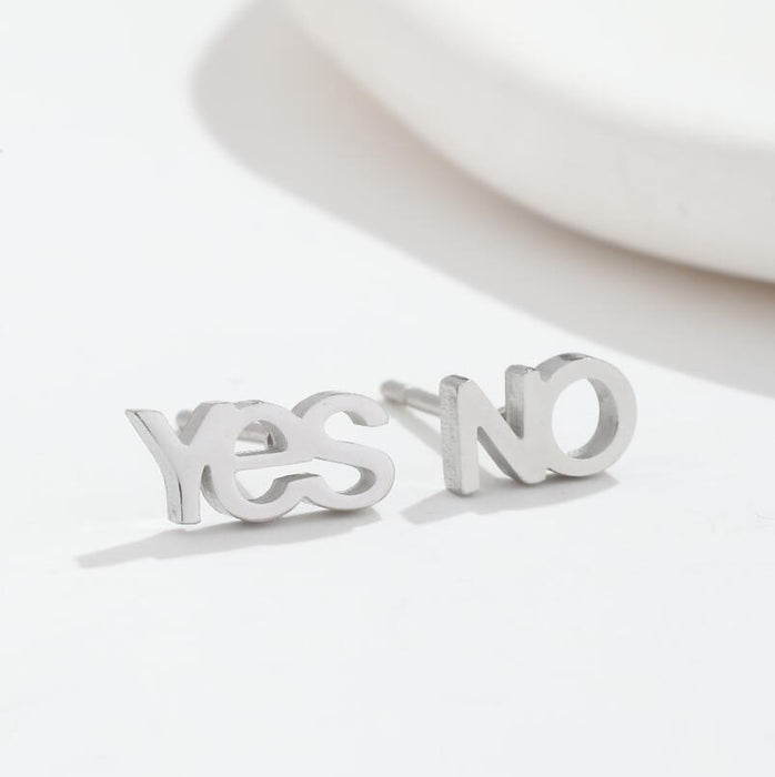 Yes No Stainless Steel Letter Earrings - Retro and Asymmetric English Jewelry