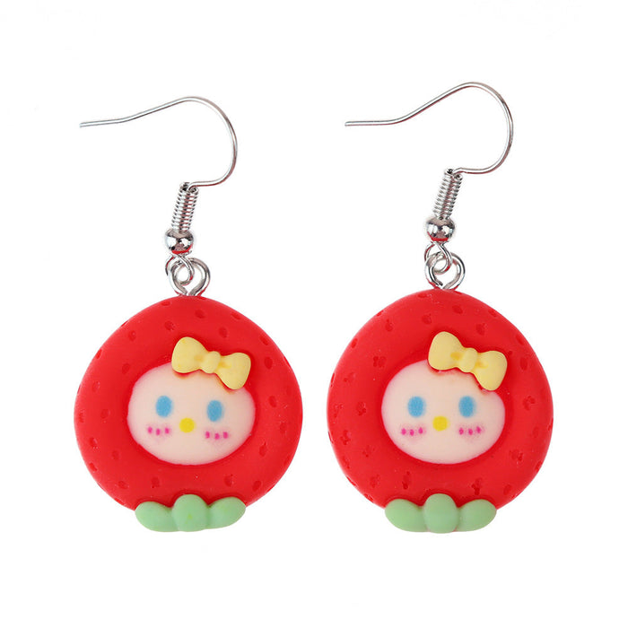 Cartoon strawberry fruit series earrings - wallojewerly 