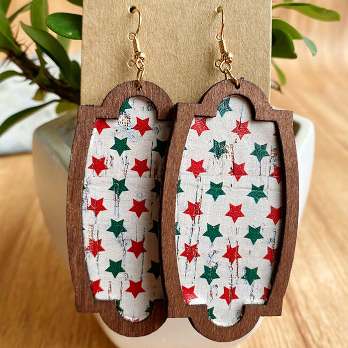 Wooden plaid earrings