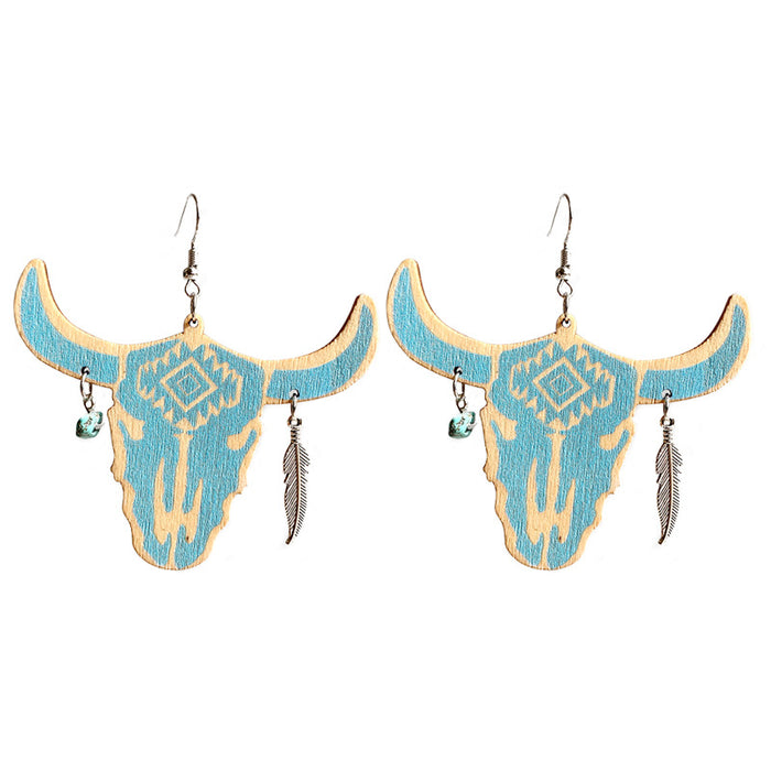 Wooden bull head earrings