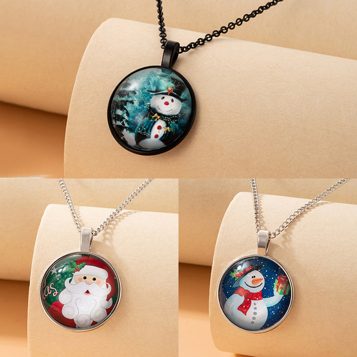 Christmas Snowman Necklace with Santa Claus Single Layer Clavicle Chain