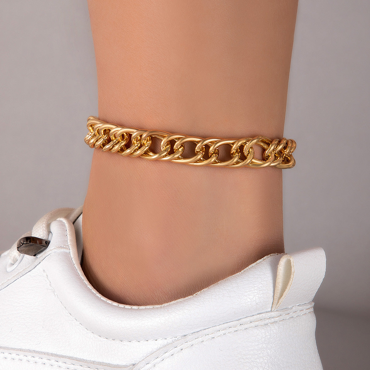 Geometric Hollow Metal Chain Punk Anklet - Fashionable Single Color Ankle Bracelet