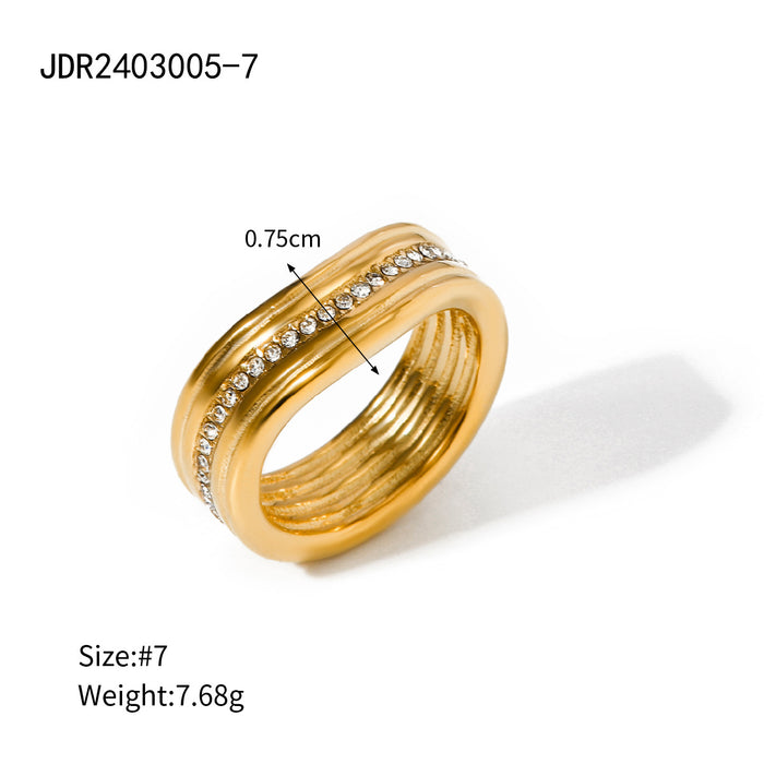 18K Gold Stainless Steel Serpent-Style Ring with Geometric Design