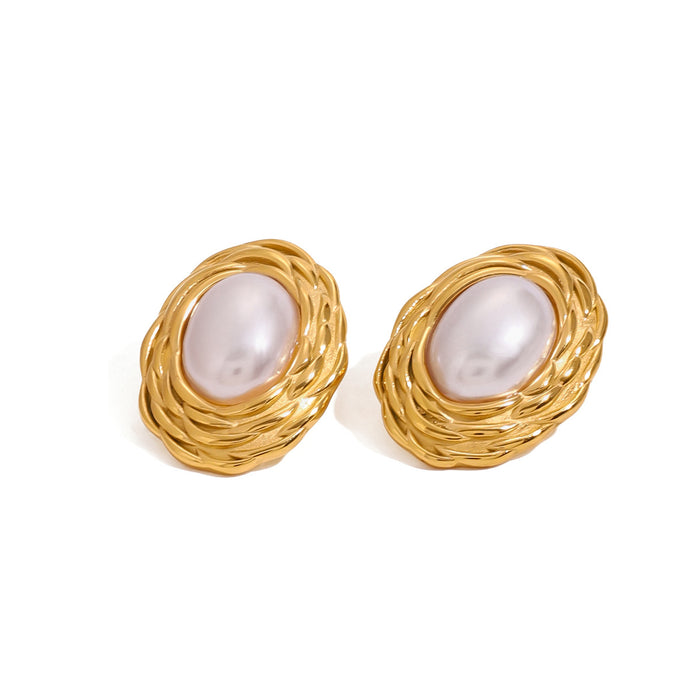 Stainless steel pearl earrings retro luxury earrings