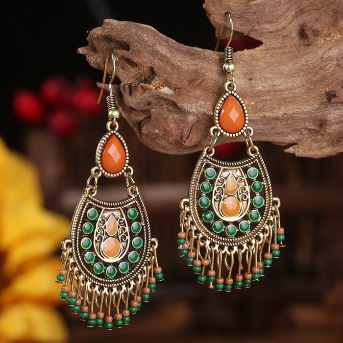 Ethnic Dreamcatcher Handmade Wire Wrapped Tassel Earrings with Vintage Bohemian Style