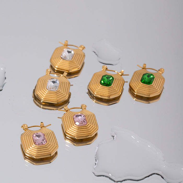Pendientes colgantes con forma de pirámide con incrustaciones de circonitas: pendientes vintage en espiral para mujer