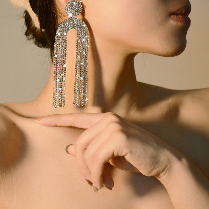 Full Rhinestone Earrings - Sophisticated Long Tassel Jewelry for a Chic Look