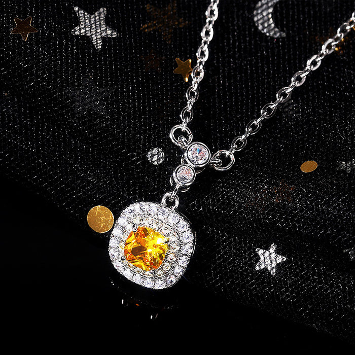 Luxury Yellow Diamond Zircon Pendant Women's Clavicle Necklace