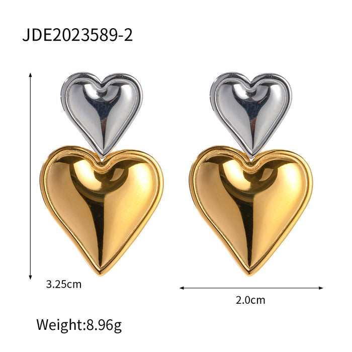 Stainless steel heart earrings contrast color earrings