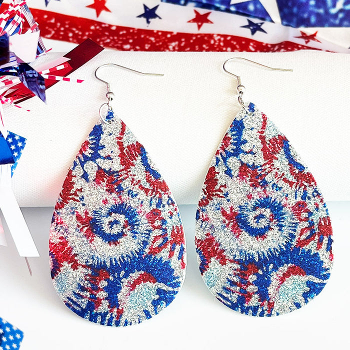 Independence Day Shiny Firework Earrings with Tie-Dye Patriotic Design