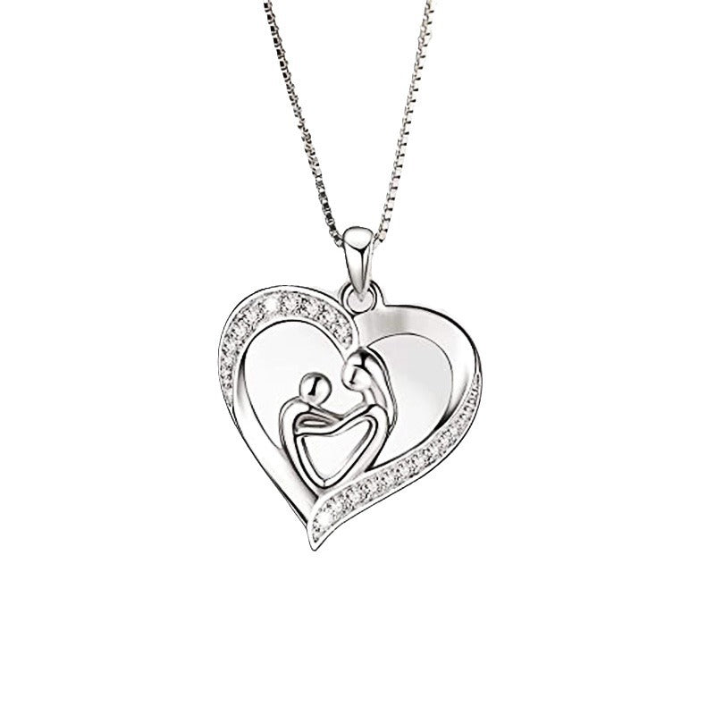 Love Mother and Child Micro-Inlaid Zircon Pendant Women's Necklace - wallojewerly 