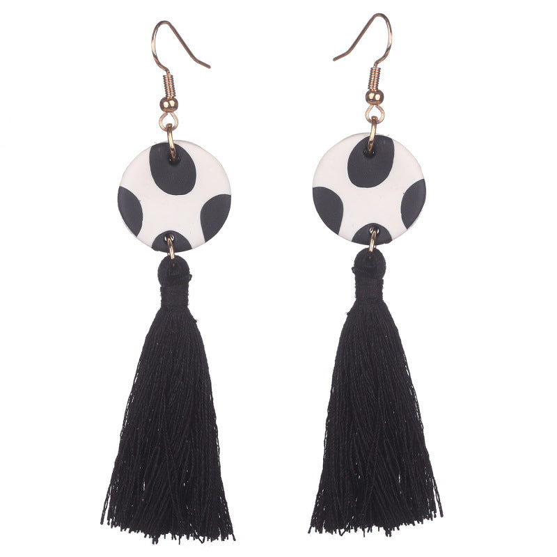 Western Cow Print Tassel Earrings with Soft Clay Design