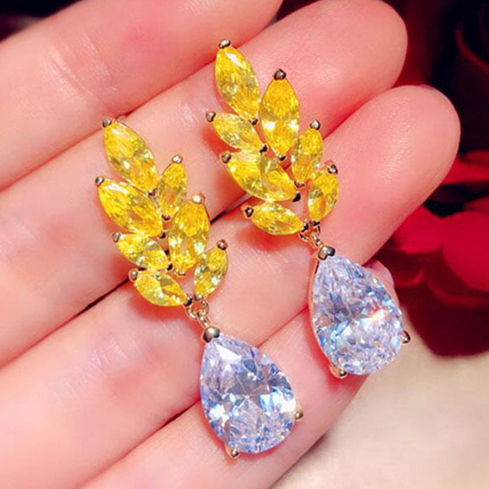 Golden wheat ear teardrop zircon earrings for women