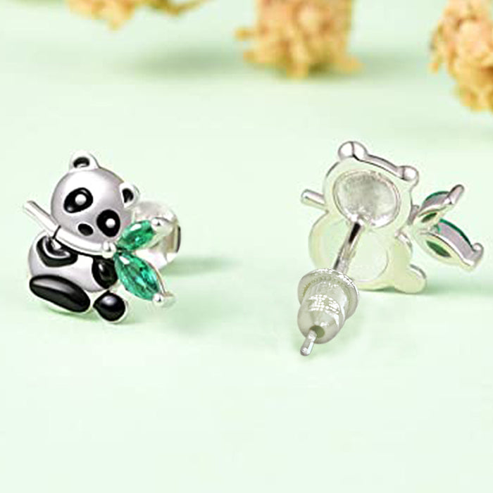 Black and white panda cute retro earrings