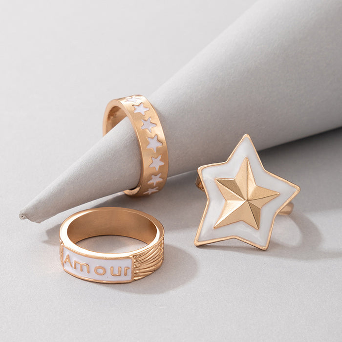 Star White Oil Drop Letter Ring 3-Piece Set