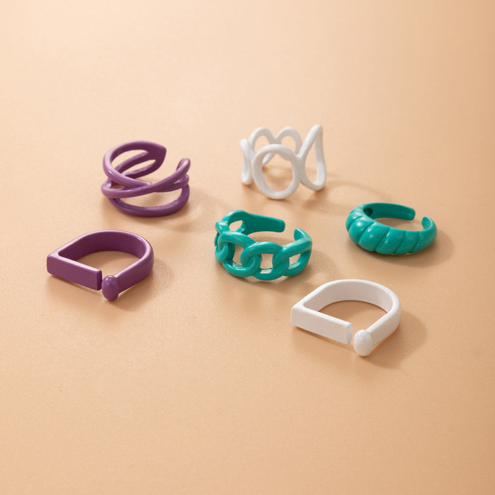 Multicolor spray paint irregular geometric ring set