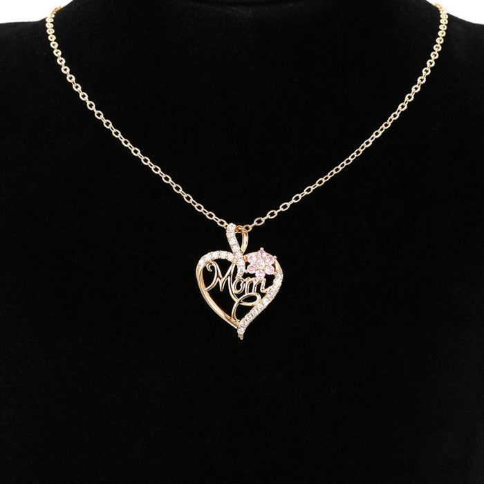 Collar de clavícula para mujer con forma de corazón de circonita floral MOM