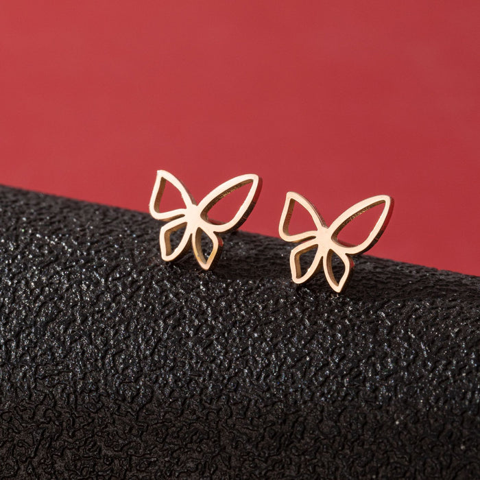 Butterfly rabbit earrings, Korean stainless steel small animal earrings ins girls cute cat fish earrings wholesale