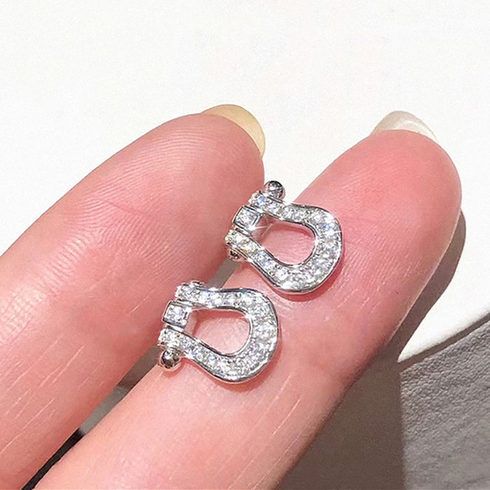 Horseshoe buckle earrings Korean simple zircon earrings