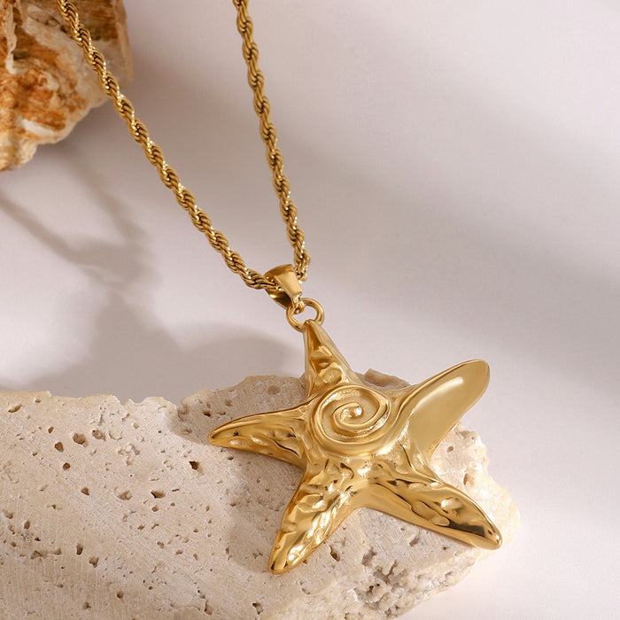 Starfish pendant necklace, European and American stainless steel ins style ocean clavicle chain design