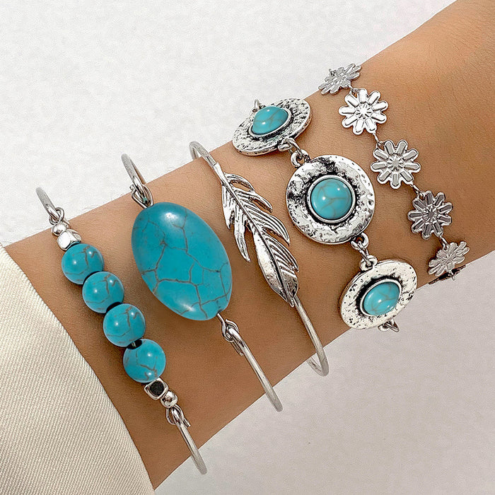 Bohemian Turquoise Leaf and Butterfly Bracelet Set – Ethnic Flower Jewelry