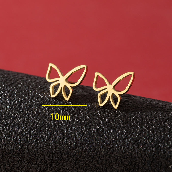 Butterfly rabbit earrings, Korean stainless steel small animal earrings ins girls cute cat fish earrings wholesale