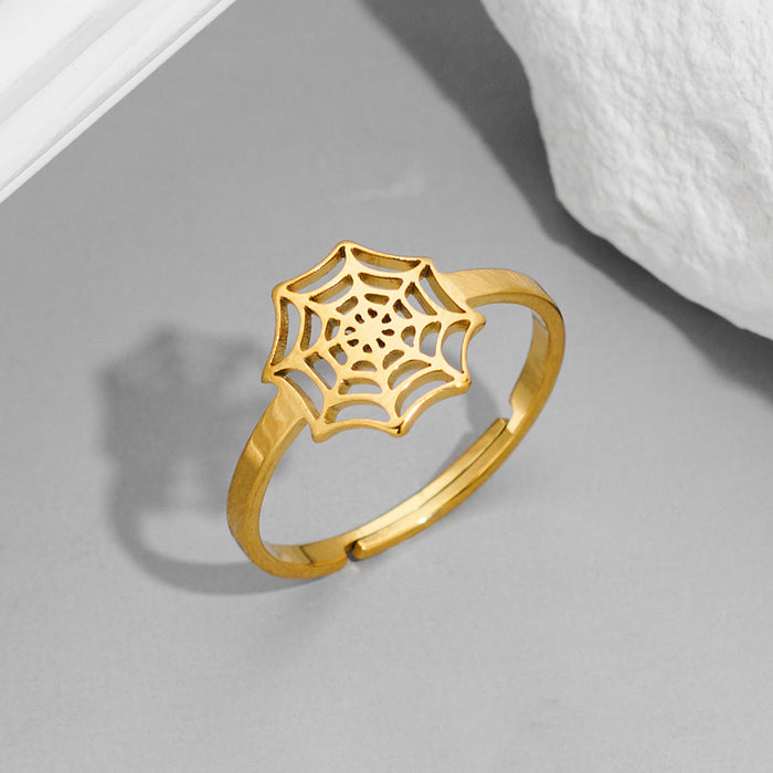 Stainless steel Halloween spider web ring, funny open ring wholesale