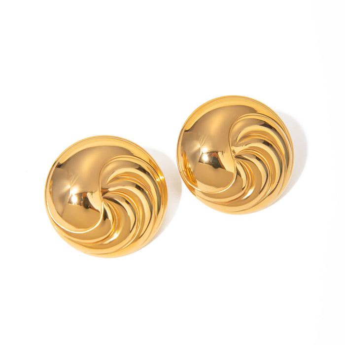 18K Gold Stainless Steel Convex Twisted Circle Earrings - Minimalist Titanium Steel Studs Jewelry