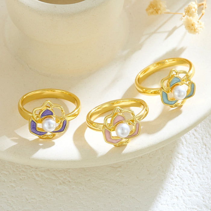 Wholesale copper micro-inlaid enamel painted drip flower open ring