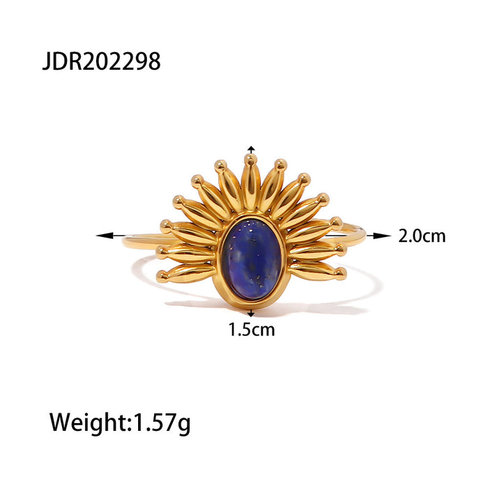 Anillo abierto de lapislázuli en acero inoxidable bañado en oro de 18 quilates: joyería elegante para mujer