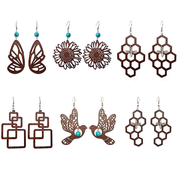 Wooden hollow butterfly earrings