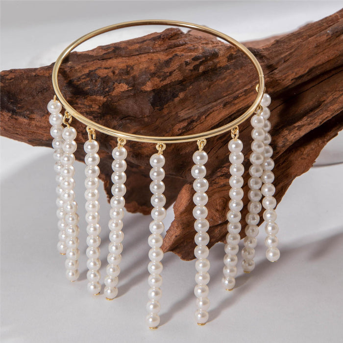 Tassel Pearl Cuff Bracelet with Beaded Fringe - Luxe Design