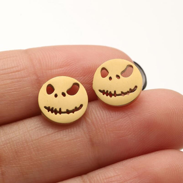 Smiley Face Stainless Steel Stud Earrings - Trendy and Fun Jewelry with a Spooky Twist