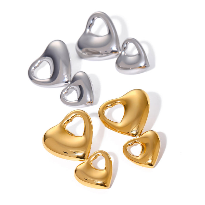 18K Gold Stainless Steel Double Heart Hollow Earrings - High-End Asymmetric Titanium Steel Jewelry