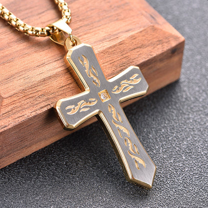 Creative corrosion three-color stainless steel cross pendant - wallojewerly 