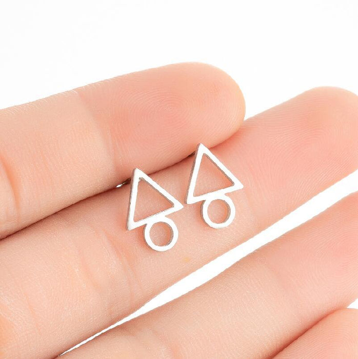 Geometric Circle and Triangle Stainless Steel Ear Cuffs - Modern Jewelry for Women