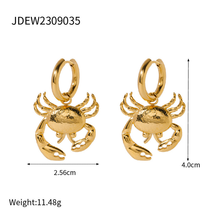 18K Gold Stainless Steel Crab Pendant Earrings - Trendy Titanium Steel Stud Earrings