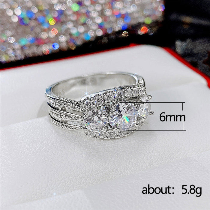 Anillo de mujer con incrustaciones de diamantes y circonitas, joyería de moda popular