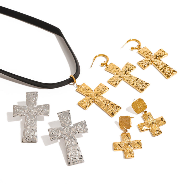 Stainless Steel Cross Pendant Necklace Clavicle Chain Earrings Titanium Steel