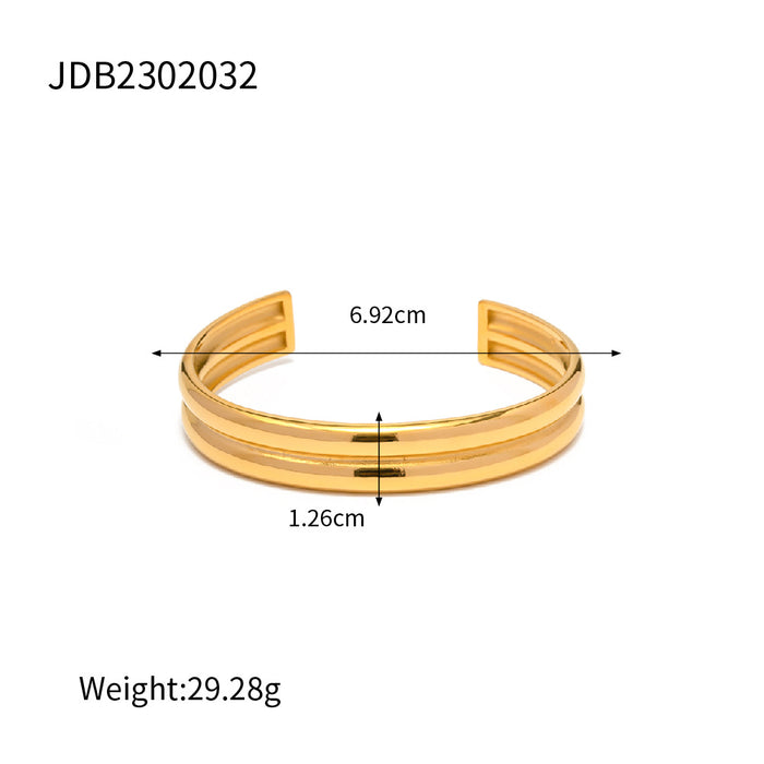 18K Gold Plated Stainless Steel Double Layer Exaggerated Cuff Bracelet - Fashion Jewelry for Women