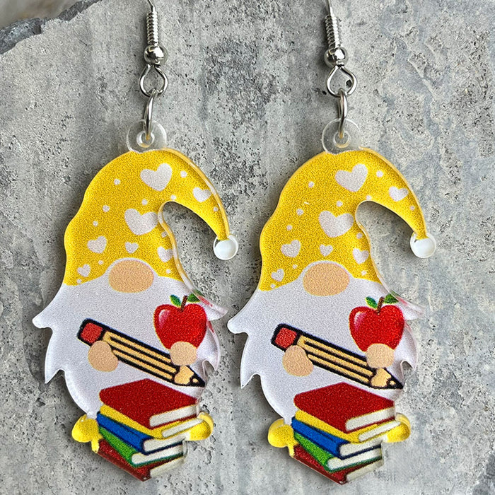 Teachers gift school student start of school apple book pencil acrylic earrings - wallojewerly 