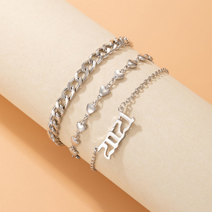 Chain Bracelet Three-Piece Set - Silver Heart Geometric Bracelet Collection