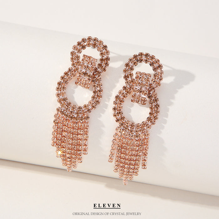 Exaggerated Zircon Hoop Earrings - Long Tassel Dangles for a Bold Look