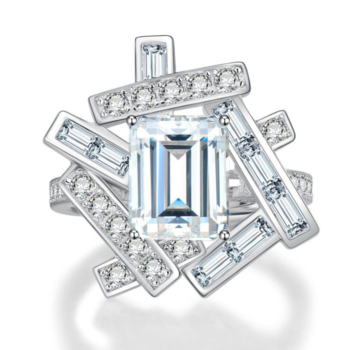 Interwoven rectangular ring ins geometric diamond ring high and low staggered design