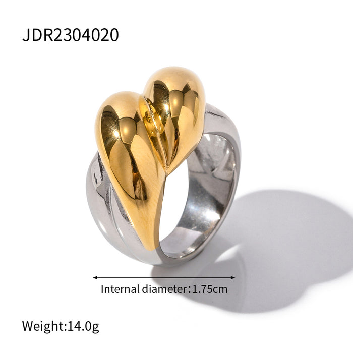 18K Gold Stainless Steel Wave Pattern Ring with Pearl Inlay