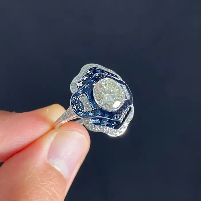 Camellia oil painting small fragrance style ring for women