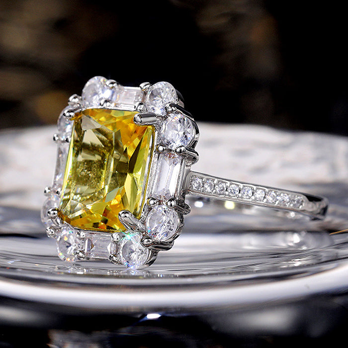 Light luxury style zircon ring yellow party jewelry